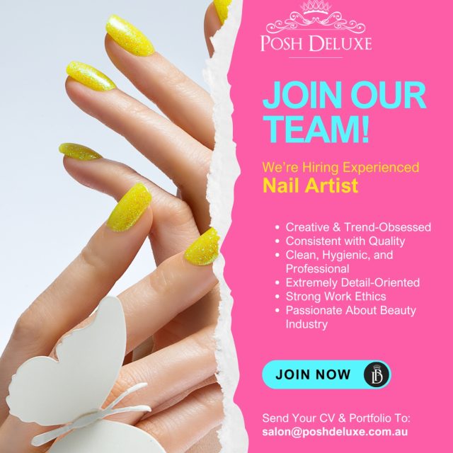 ⭐ Posh Deluxe Is Hiring an Experienced Nail Artist! ⭐
Join a fun, supportive, and positive beauty team in Mount Pleasant.
We’re looking for someone who is not only skilled — but someone who genuinely LOVES what they do and enjoys working around other lash & brow artists who are happy, kind, and passionate about beauty.🥰
At Posh Deluxe, we’ve created a space full of good energy, laughter, and teamwork, and we’d love to welcome someone who fits perfectly into that environment.
✨ This position will start in February 2026.
We’re accepting applications now for artists who are planning ahead and want to secure a beautiful new space early.
✨ Who We’re Looking For:
✔️Experienced, creative, and confident in modern nail techniques
✔️Can work well in a fun, friendly team environment
✔️Open-minded and easy to get along with
✔️Clean, hygienic, and professional
✔️Detail-oriented with consistent quality
✔️Positive attitude and strong work ethics
✔️Passionate about the beauty industry and continuous growth
💗 About Working With Us:
You’ll be part of a beautiful studio surrounded by lash & brow artists who genuinely support and uplift each other.
We’re all about good vibes, respect, and delivering beautiful results to our clients.
💌 Apply Now
Send your portfolio & CV to: salon@poshdeluxe.com.au
#perthnails #poshdeluxe #perthnailtech #perthnailstylist #perthnailart #perthnailsalon #perthnailartist #nailartistperth #nailsperth #nailtechnician