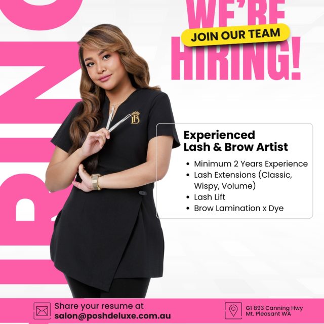 ✨ WE’RE HIRING ✨
Casual / Part-Time Experienced Lash & Brow Artist
Posh Deluxe is growing and we are looking for a talented Lash & Brow Artist to join our team in Mount Pleasant. If you love creating beautiful lashes and brows and enjoy working in a professional and friendly salon environment, we would love to hear from you.
Requirements:
• Minimum 2 years experience
• Skilled in Lash Extensions (Classic, Wispy & Volume)
• Lash Lift
• Brow Lamination & Brow Dye
• Must be available on Saturdays
📍 G1 893 Canning Highway, Mount Pleasant WA
If you think you would be a great fit for our team, please send your resume and work photos to:
📧 salon@poshdeluxe.com.au
👆👆👆
Alright…
I knoooow… It’s Chat GPT that wrote that!
It’s Paola here! Please hear me out.🤭
Hello ladies! I hope you are all doing alright! I am searching for THE ONE! That will become the next family member of #PoshDeluxe - who would become not just be a staff but someone that would want to grow with us!
You could be someone who is already working from home for years! But couldn't seem to be finding it so fun working alone. Or someone who feels too exhausted running your own beauty business.
You could also be someone who has been in this industry for quite some time and is really waiting for this opportunity to work in a high-end luxurious salon that has a team leader that is so fun to be with and work will never feel like a job! ❤️
We celebrate little wins and of course big wins…
We love you to improve your skills…
We play when we can…
We laugh… We share…
We nurture each other..
All I can say is… this is the best work place you’ll ever be. I cannot promise you’ll be millionaire with me but I can promise you will be very rich with amazing knowledge and skills with me.
I am looking for someone very genuine, kind, and honest beautiful soul that would join us.
If you feel like this is you, I think you should send us your CV at salon@poshdeluxe.com.au ❤️ I’d love to hear from you. 😘
-Paola ☺️